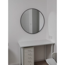 浴室鏡子 浴室鏡 浴室圓鏡免打孔掛鏡 衛生間梳妝鏡帶置物架 簡約現代風, A-直徑50CM 黑色單鏡（台中現貨）
