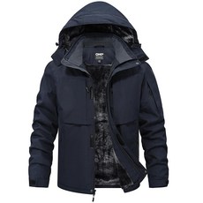 QMP 후드가 달린 남성용 겨울 재킷 스키 스노우 스노우보드 방수 플리스 라이너 코트 방풍 우비 포켓 6개 네이비 L