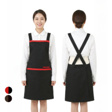 쿡셰프 X형 단추여밈 라인배색 2종 / 심플배색 주방 서빙 앞치마 4종 (택1), 블랙, 1개