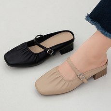 (천연소가죽) 사각코 큐빅 버클 스트랩 셔링 블로퍼 4cm