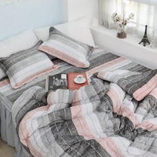 이솔홈 스트라이프 극세사 차렵이불+베개커버2 세트(Q) 457854