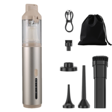 케이엠 6종헤드 16 000Pa 파워흡입력 차량용 휴대용 (에어건+공기주입기+진공압축) 무선진공청소기, 골드, VAC-103