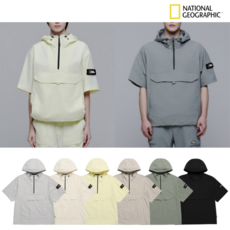 국내매장판 내셔널지오그래픽 반팔 아노락 남여공용 경량 우븐 후드 아웃도어 스포츠 트레이닝 상의