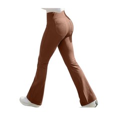 BMJL 플레어 요가 팬츠 주머니가 있는 여성용 골지 복부 컨트롤 레깅스 하이 웨이스트 운동 레깅스 브라운05 M 461768