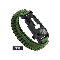 [上手家居] 傘繩求生手環 附打火石 指南針 口哨 小刀 登山露營用品, 軍綠 求生手環, 1個