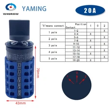 스크류 장착형 20A 캠 스위치 ON OFF ON 3단계 8단자 1 6층 전환 로터리 셀렉터 LW26 20, 05 5P 20Terminals