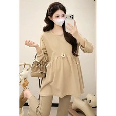 봄 임산부 외출복 빅사이즈 루즈핏 라운드넥 임부 긴팔 티셔츠 캐주얼 임부복 긴소매 상의 YSQ