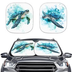 [ 1080683 ] 인스턴트아츠 2피스 윈드실드 햇빛 가리개 바다 거북이 자동차 내부 자외선 차단 범용 맞춤 대부분의 자동차에 적합, 미적 바다거북