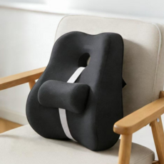護腰靠枕 硬挺支撐護腰靠墊 辦公室腰靠 汽車腰靠 久坐靠背 床頭靠墊 人體工學護腰靠墊 椅子靠背 汽車腰靠, 尊貴黑