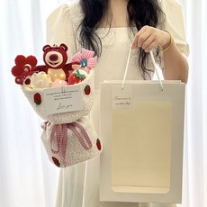 小新優品 維尼熊跳跳虎玩偶花束，七夕情人節/生日/畢業禮物，送女友/閨蜜/兒童, 草莓熊+燈串+禮袋, 1個