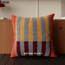 DFMEI 復古包豪斯條紋抱枕牀頭長條靠墊午睡腰枕沙發客廳靠枕牀上枕頭套, 布什條紋-藍黃