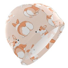 달로난 수영 모자 남녀 공용 성인 남성용 동물 패턴 폴리에스터, Funny Welsh Corgi, 10x7 87 inch, 1개, Funny Welsh Corgi