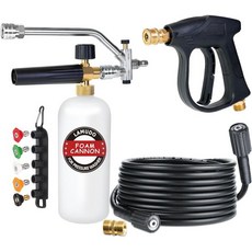 고압 세척기 건과 폼 캐논 이중 커넥터 액세서리 5가지 분사 노즐 팁 호스 및 M2214 수수 커플링 포함, 고압 세척기 건과 폼 캐논 이중 커넥터 액세서리, 5가