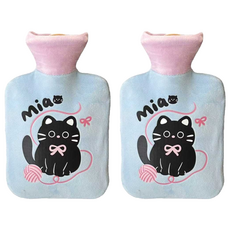 StarR 검은 고양이 디자인 보온 물주머니 블루 500ml, 2개