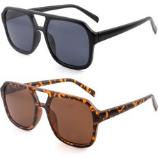 남성용 풀 에비에이터 리더 선글라스 2팩 시크 오버사이즈 여성용 선 리딩 안경 비이포컬, Black Frame + Gray Lenses / To, 3.0 x, 2개