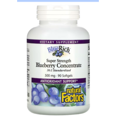 네추럴 펙터스 블루리치 Natural Factors BlueRich 고강도 블루베리 농축물 500mg 소프트젤 90정, 1개