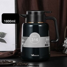 華亞316不鏽鋼燜茶壺 保溫壺 熱水壺 家居保溫保冷壺 泡茶壺, 1個, 1800ML+【加長濾網】,墨綠色【智能溫度顯示壺】