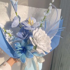 미니어처 모루 꽃다발 DIY 키트 핸드메이드 꽃다발 만들기 선물 인테리어 장식 꽃 공예, D