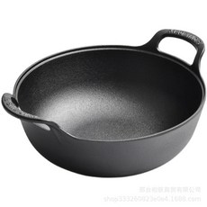 鑄鐵元寶鍋小鋼炮雙耳燉鍋炒鍋無塗層不粘鍋燃氣雙耳鐵鍋通用平底, 1個, 單鍋, 20cm元寶鍋