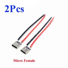 2/5Pcs 마이크로 USB Type-C 2Pin 수평/수직 2P 단순 납땜 남성 플러그인 보드 충전 커넥터, 01 2pcs Micro Female