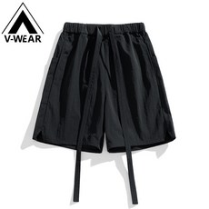 V-WEAR 工裝短褲 休閒五分直筒寬鬆短褲, 黑色 高密納米 ,4XL