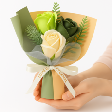 유니팡 3색 장미 미니 비누 기념일 생일 선물 꽃다발, 1개, 그린