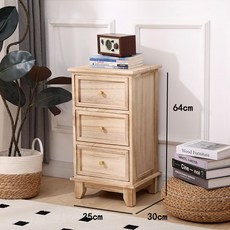 엔틱서랍장 원목 폭좁은 아이보리화이트 협탁 35cm 빈티지 실목, 로그컬러(3단)
