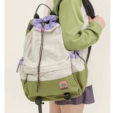2024原創百搭輕便雙肩包束口抽繩書包戶外運動登山大容量旅行包, 關注店鋪和收藏包包送徽章 發米色