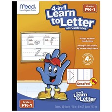 Mead See and Feel Learn to Letter 가이드라인 책 당 40장 PK-1 25.4 x 20.3cm(10 8인치) 화이트, Mead See and Feel Learn to Let