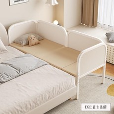 兒童拼接床鐵藝加寬擴寬拼接神器床邊延寬大人可睡大床擴充床嬰兒, 三面護欄+5cm空氣纖維床墊,180x60cm