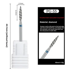1개/상자 토네이도 불꽃 다이아몬드 네일 드릴 비트 밀링 커터 전기 폴리 셔 액세서리 도구 용 페디큐어 버, 01 PG-55