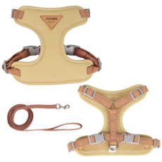 반려동물 강아지 고양이 하네스 리드줄 세트 H형, 1개, 베이지