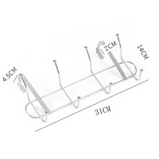 免打孔門後掛鈎 雙層鐵藝承重掛衣架 免釘免鑽門背式掛鈎 家用衣帽掛鉤 強力承重, 1個, 4鈎