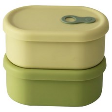 파미레 실리콘 스팀홀 용기 타원형 650ml, 올리브+라임, 1세트