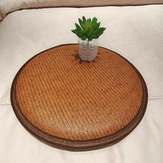 藤蓆清涼椅墊 夏季涼爽透氣防滑坐墊, 藤面3D網底【海綿填充】圓形,36x36厘米