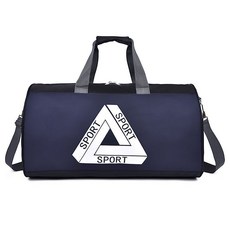 健身旅行包短途旅行防水男手提斜挎訓練包女單肩圓筒包運動瑜伽包, 三角圖深藍色, 1個