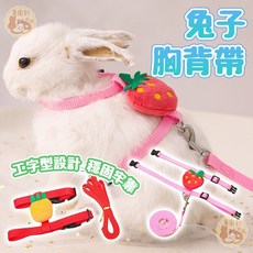 兔子造型牽引繩 (紅蘿蔔/草莓) 寵物外出用品 兔兔胸背帶, 1個, 兔子卡通水果胸背帶_M號