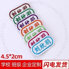 客製化幼兒園寶寶名字貼 兒童刺繡姓名貼布 可縫水洗姓名貼條, 1個, 橢圓10個,名字髮給客服備註