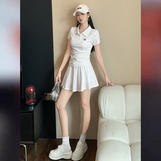 臺灣出貨 休閑運動時尚套裝辣妹短裙女半身裙顯瘦羽毛球上衣高爾夫球服女裝