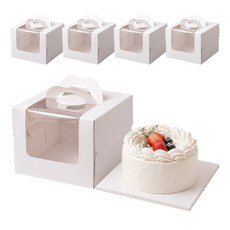 투명창 케이크 상자 받침포함, 5세트, 화이트