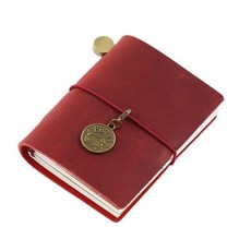 新品 筆記本迷你版活頁記事本真牛皮口袋小巧日記本手帳本 副廠商品, 酒紅瘋馬, 1個