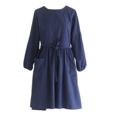 大尺碼罩衣 廚房圍兜 防水長袖 收腰顯瘦, 藏青色