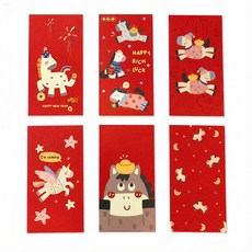 2026 병오년 고급 말띠 세뱃돈 봉투 설날 예쁜 용돈 봉투 말의해 현금봉투 새해봉투, 6개, 레드