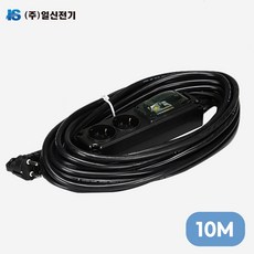 KS 일신 국산 고용량 2구 멀티탭 콘센트 4000W 온풍기 히터 에어컨, 1개, 블랙, 10m