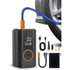 타이어 인플레이터 휴대용 공기압축기 150 PSI 무선 공기펌프 디지털 압력 게이지 LED 조명 자동 정지 미니 자동차 오토바이 자전거 공 공기주입구, Black, 검정