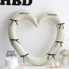 홀릭 하트 프레임 풍선(자유레터링) 세트 기념일 프로포즈 포토존, 1개, 03.하트크림 리본블랙