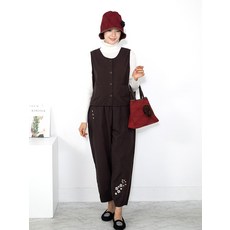 모슬린 엄마옷 면자수 생활한복바지조끼세트 309FGH211 마담/중년여성/빅사이즈/50대/60대