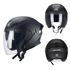 MOCOERL 오토바이헬멧 오토바이 헬멧용 내장형 블루투스 헤드셋 오픈페이스 안전모 무광헬멧Y1, 블랙 블랙
