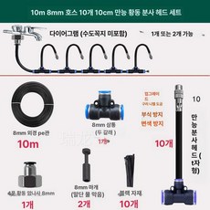 농업용 미스트 분무 노즐 자동 미세 분무기 분사기 관수 온실 하우스용 물분사 시스템, 10m 8mm 호스+10cm 분무기, 기본 색상