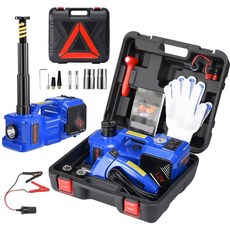 전기 자동차 잭 키트 5톤 12V 플로어 차량용 리프트 유압 수리 도구 세트 내장형 인플레이터 및 임팩트 렌치 포함 SUV 세단 트럭 타이어 교체용 블루, 전기 자동차 잭 키트 5톤 12V 차량용 전기 플로어